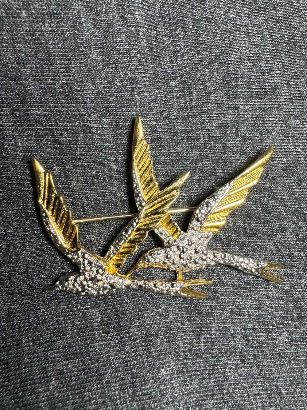 Gold Toned Brooch With Swallows